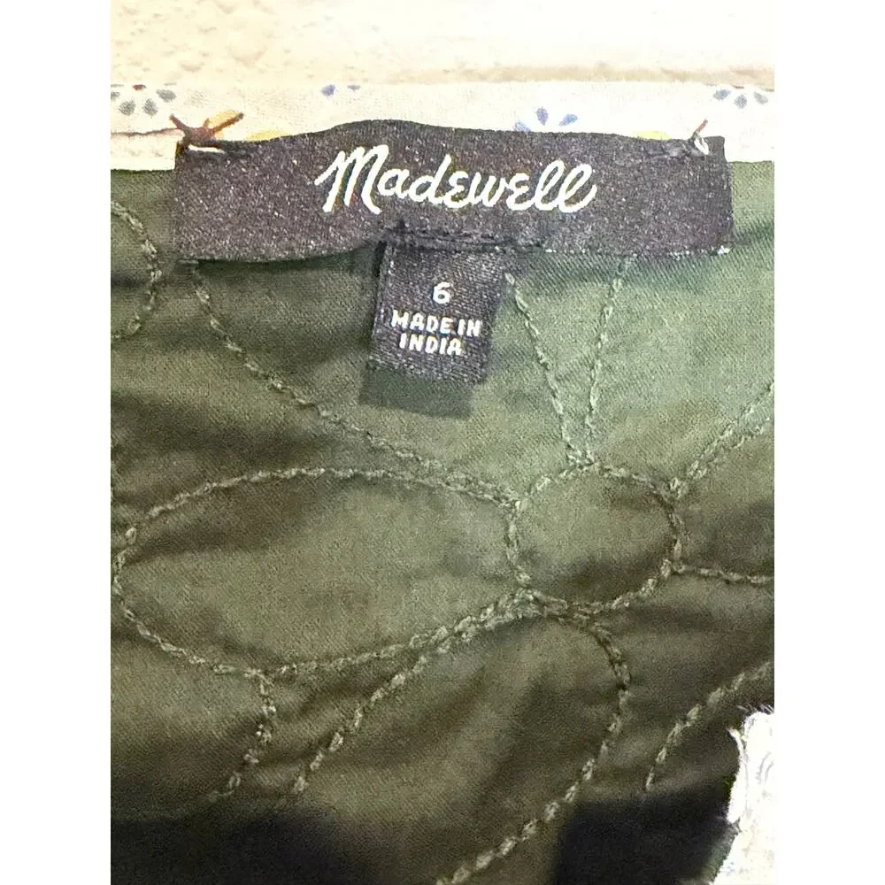 Madewell Patchwork Puff-Sleeve Top in Dark Forest Quilted Crop Sz 6